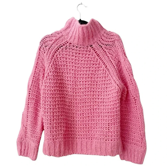 LoveShackFancy Leyland Chunky Cable Knit Turtleneck Sweater in Pink Rose Small - Picture 8 of 10